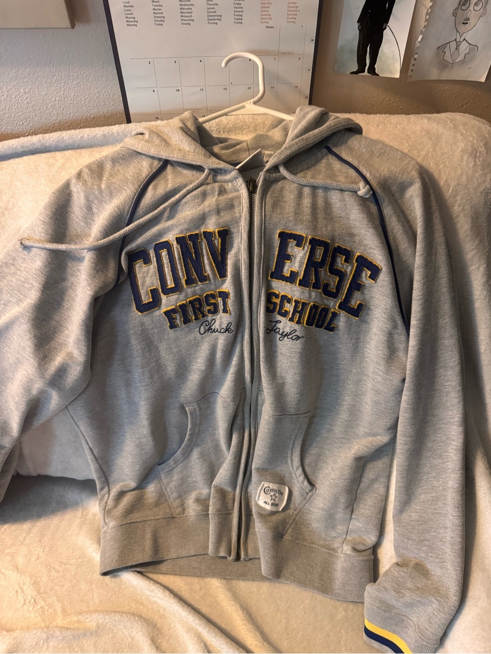 Converse Gray Hoodie with Navy and Yellow Accent